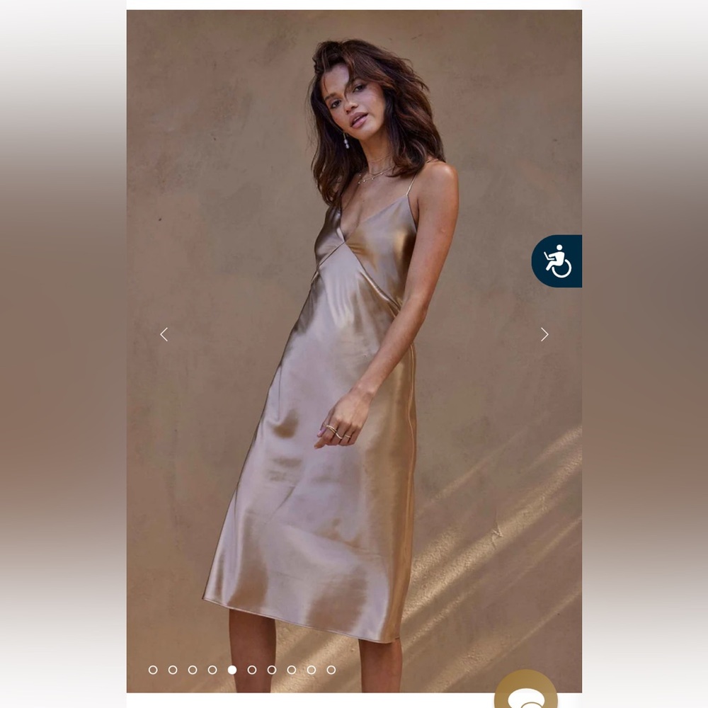 NWT Grace Loves Lace | Silky Satin Midi Dress - Gold - Open Back - Picture 4 of 8